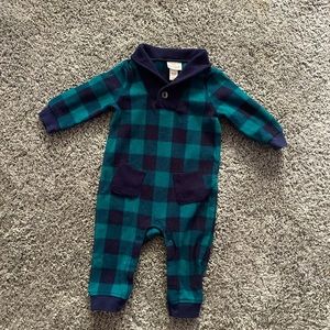 Cat and jack baby one piece. Navy teal checkers.